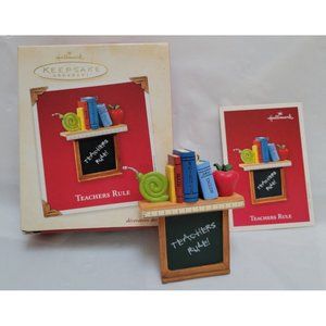 2003 Hallmark Keepsake TEACHERS RULE Holiday Ornament w/Box and Holiday Card